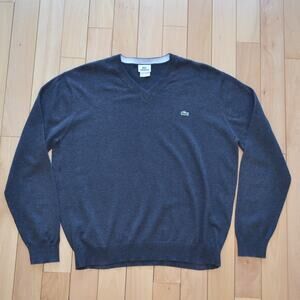 Lacoste V Neck Wool Sweater Gray Size Large